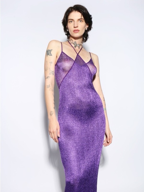 Priscavera Dresses & Skirts - Satin-Like Purple Maxi Slip Dress with Strappy Neckline
